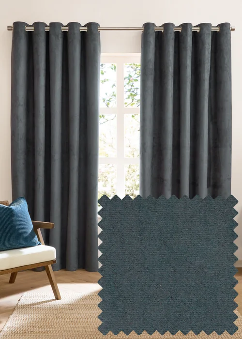 Furn Verso Reversible Suede-look Blackout Eyelet Curtain Pair Petrol - 46W X 54D (117x137cm Image 1
