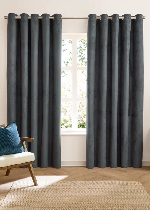 Furn Verso Reversible Suede-look Blackout Eyelet Curtain Pair Petrol - 46W X 54D (117x137cm Image 2
