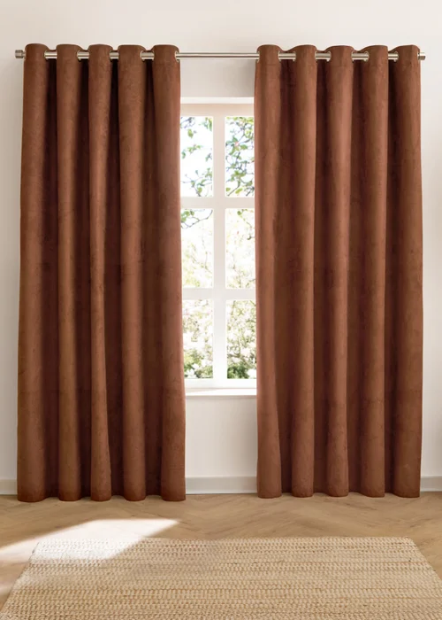Furn Verso Reversible Suede-look Blackout Eyelet Curtain Pair Cinnamon - 46W X 54D (117x137cm Image 6