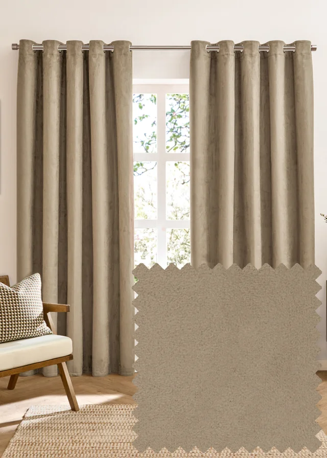 Furn Verso Reversible Suede-look Blackout Eyelet Curtain Pair Mocha