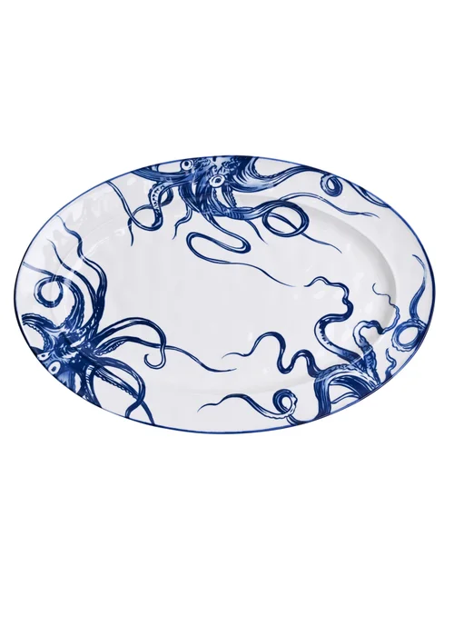 Hestia Blue Oval Plate Octopus Design - One Size Image 1