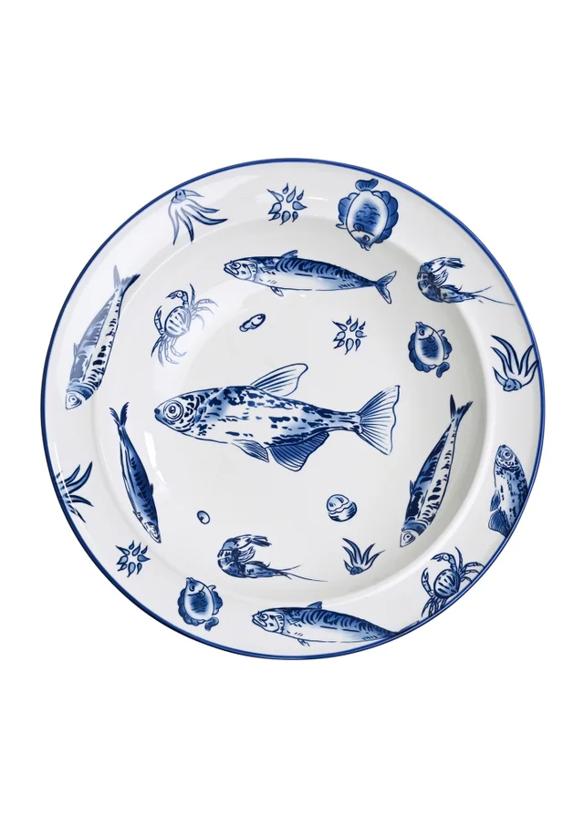 Hestia Blue Deep Bottom Plate Fish Design