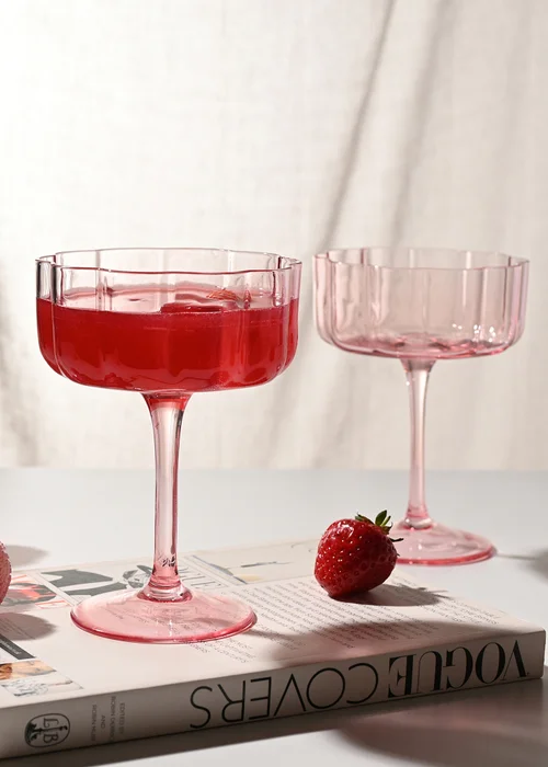 Hestia Bright Pink Scalloped Martini Glasses Set of 2 - One Size Image 1