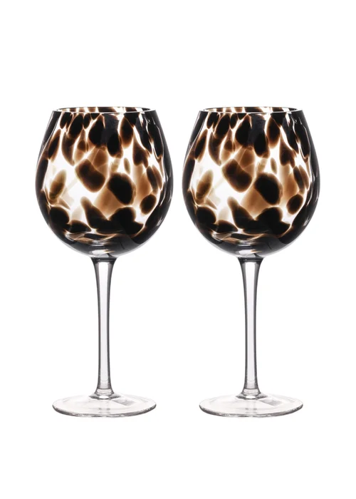 Hestia Set of 2 Dark Brown Tortoise Shell Wine Glasses - One Size Image 1