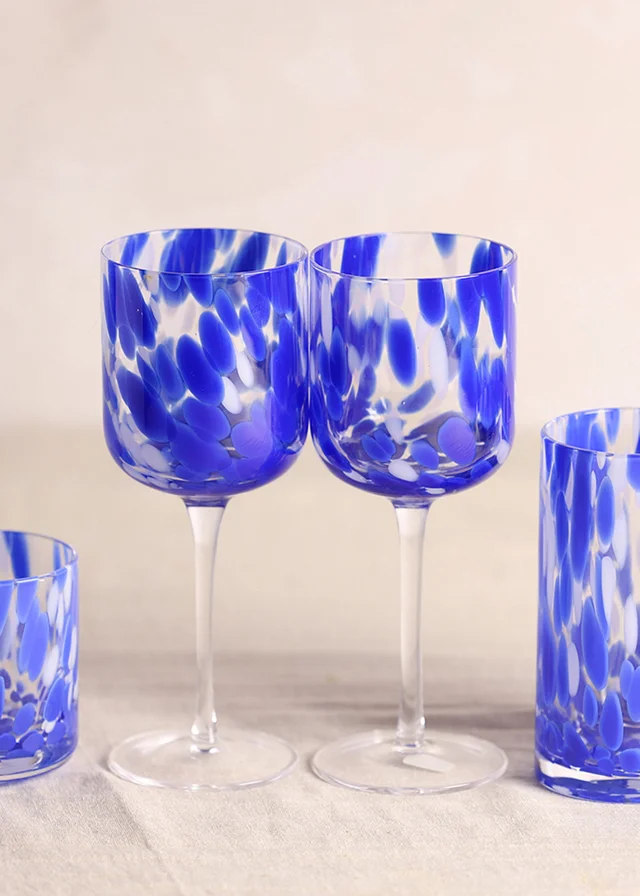 Hestia Blue Tortoise Shell Wine Glasses Set of 2