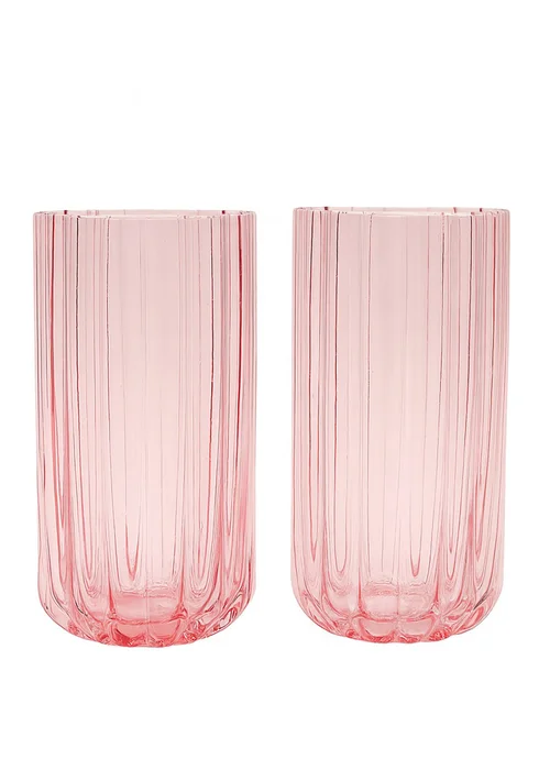 Hestia Bright Pink Scalloped Glass Tumblers Large Set of 2 - One Size Image 2