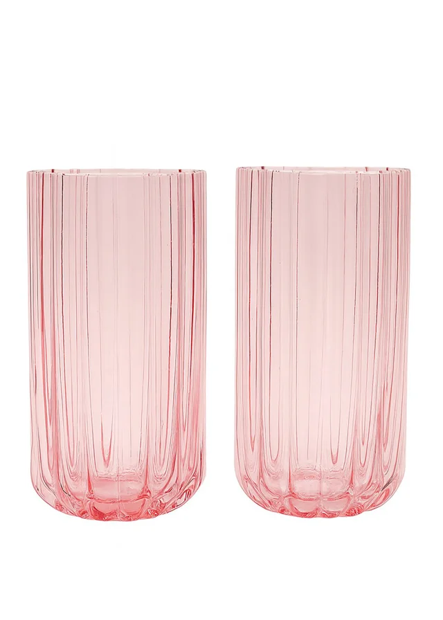 Hestia Bright Pink Scalloped Glass Tumblers Large Set of 2