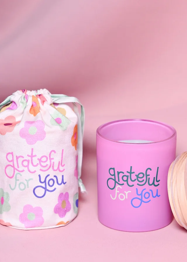 Raspberry Blossom Pink Fragranced Candle In A Pouch Grateful For You