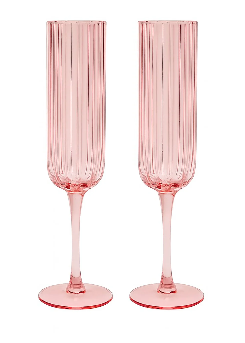 Hestia Bright Pink Scalloped Glass Champagne Flutes Set of 2 - One Size Image 2