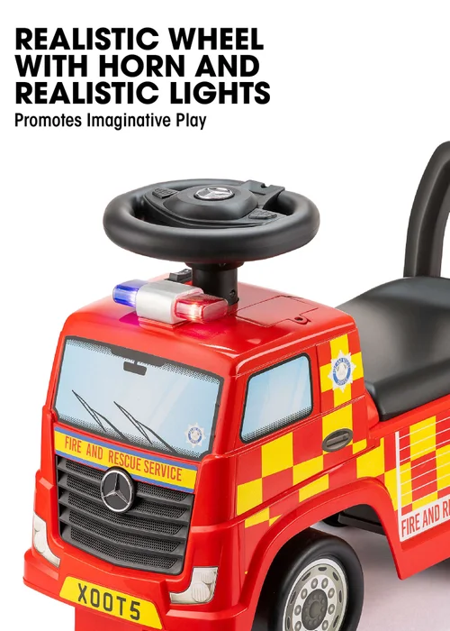 Xootz Mercedes-Benz Fire Truck Foot to Floor Ride On Red - One Size Image 5