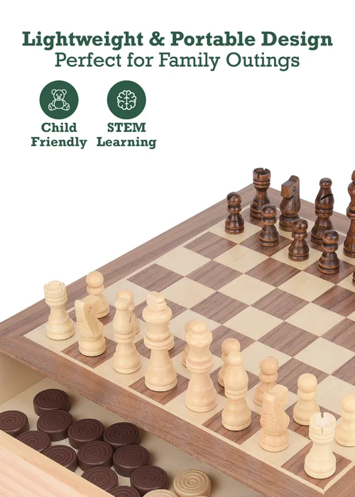Toyrific 2 In 1 Chess & Draughts Brown - One Size Image 5
