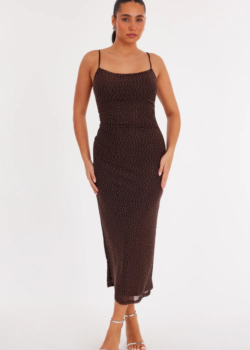 Quiz Brown Diamante Mesh Midaxi Dress - 14 | Matalan Quiz Brown Diamante Mesh Midaxi Dress - 14 | Matalan