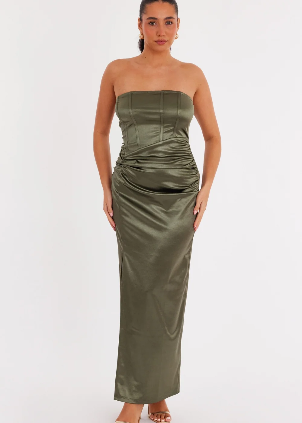 Quiz Green Satin Corset Midaxi Dress - 10 Quiz Green Satin Corset Midaxi Dress - 10