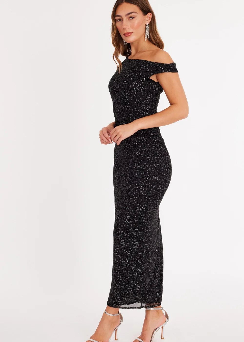 Quiz Black Glitter Ruched Midaxi Dress - 10 Quiz Black Glitter Ruched Midaxi Dress - 10