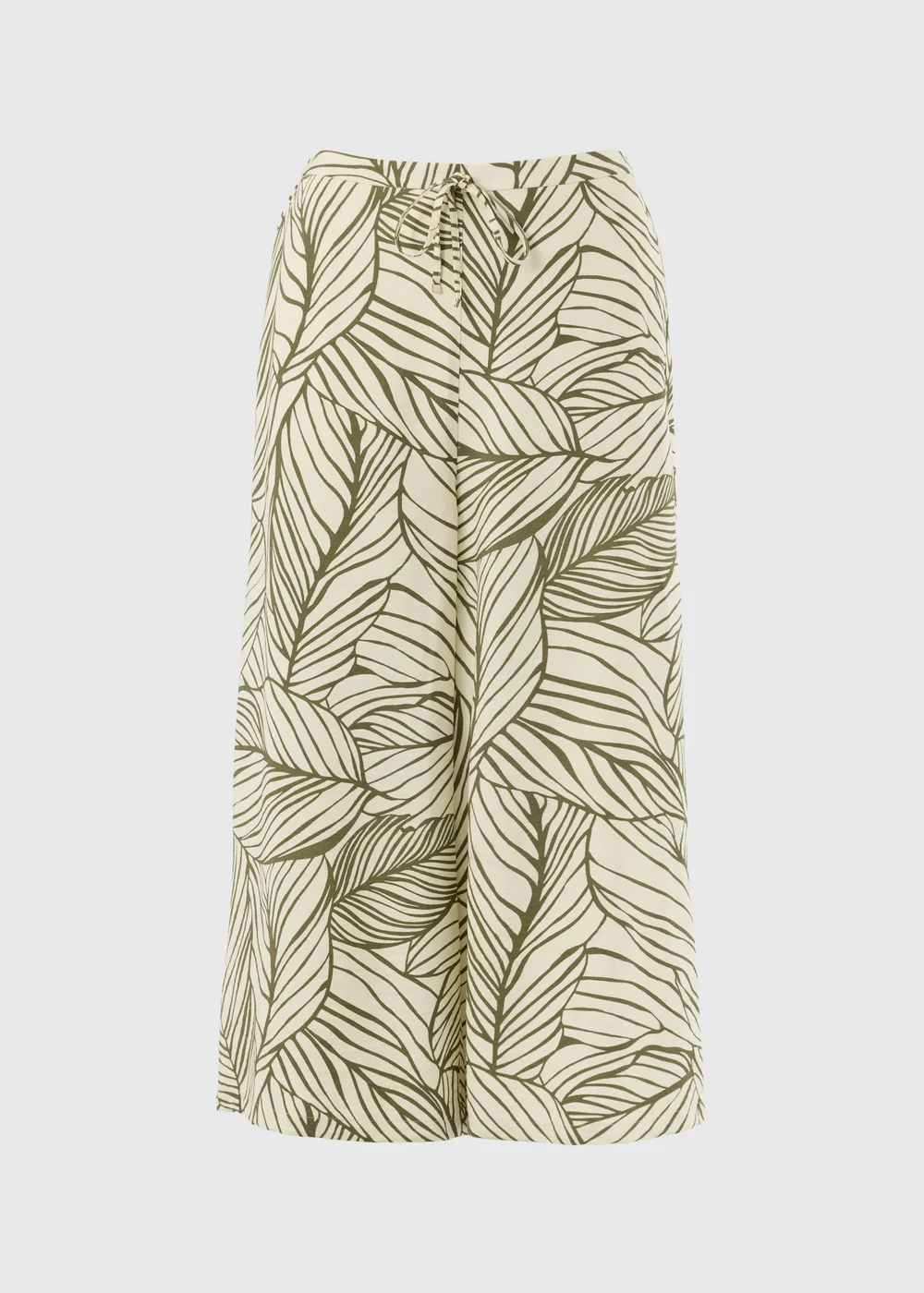 Khaki Leaf Print Twill Wide Leg Culotte Trousers - 18 Image 4