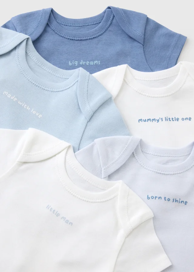 5 Pack Baby Blue Slogan Bodysuits (0-23mths)