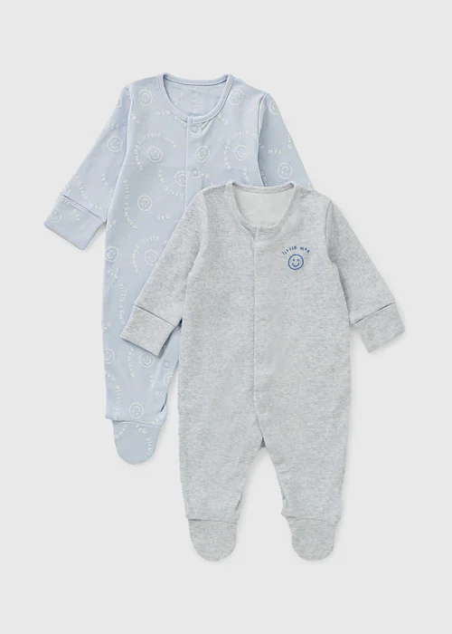 2 Pack Baby Blue Little Man Sleepsuits (0-23mths) - First Size Image 1