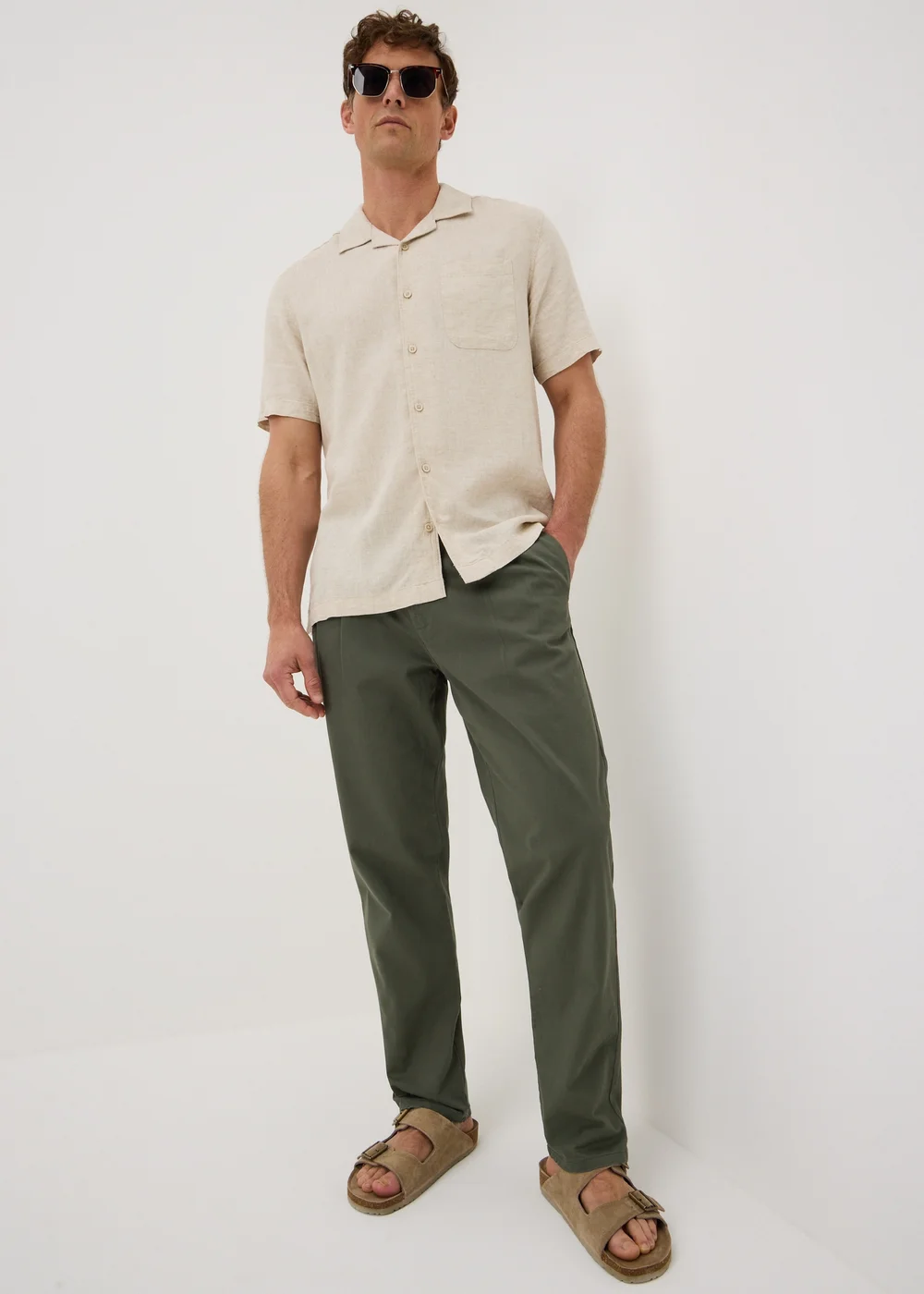 Khaki Pleated Chinos - 32 R Image 1