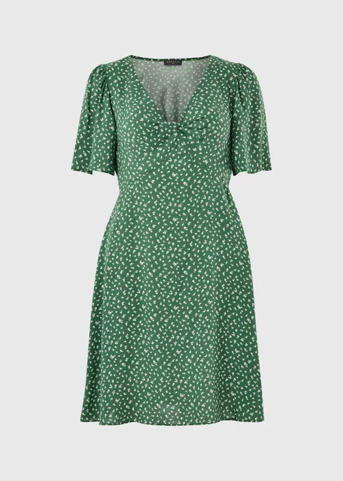 Green Ditsy Floral Print Mini Tea Dress - 8 Image 4