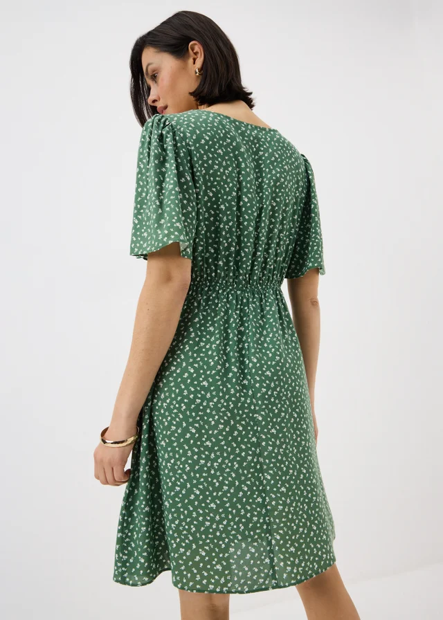 Green Ditsy Floral Print Mini Tea Dress