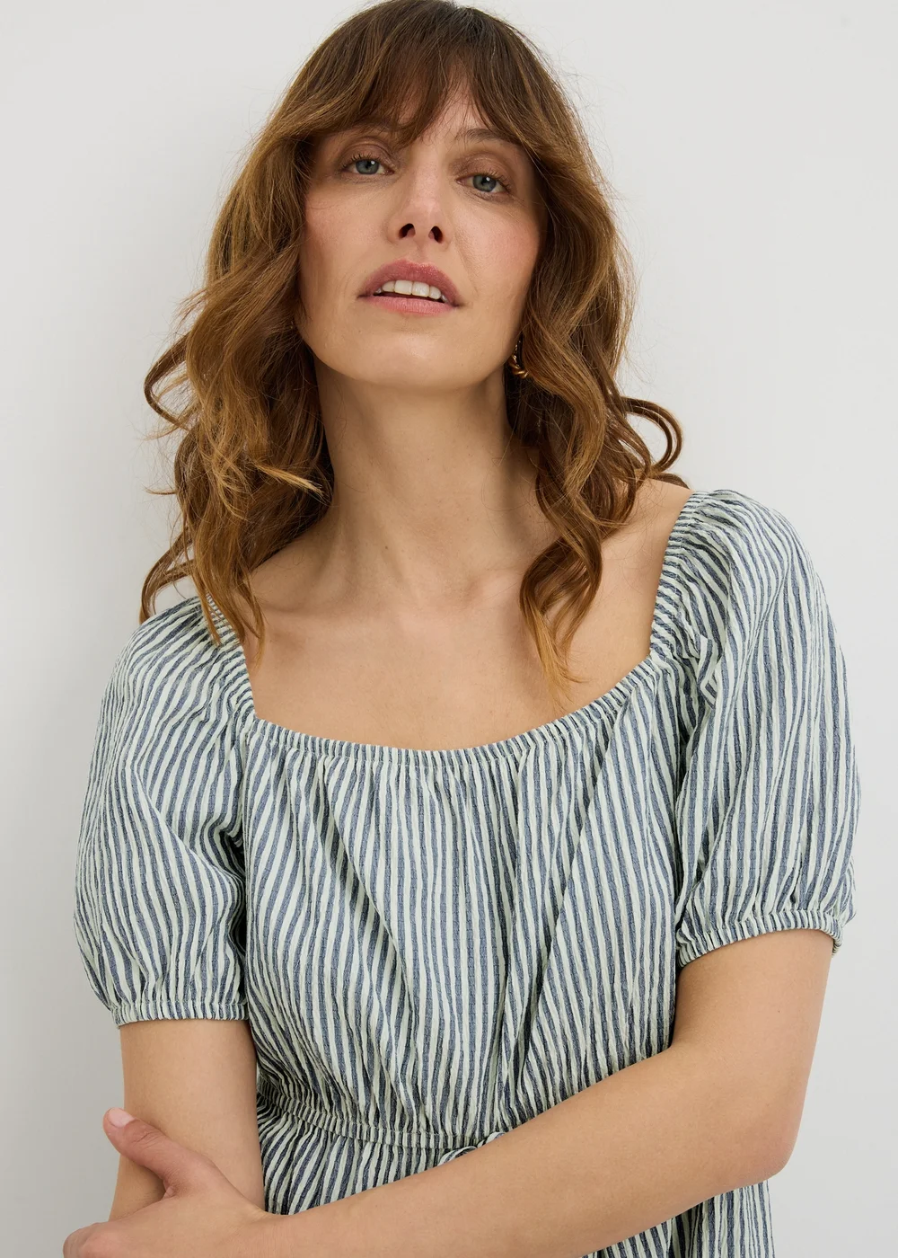 Blue Stripe Milkmaid Mini Dress - 24 Image 3