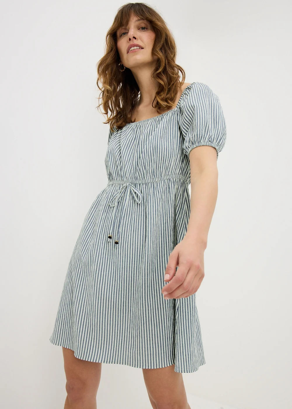 Blue Stripe Milkmaid Mini Dress - 24 Image 1
