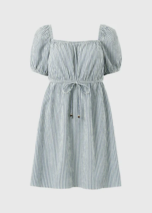 Blue Stripe Milkmaid Mini Dress - 24 Image 4