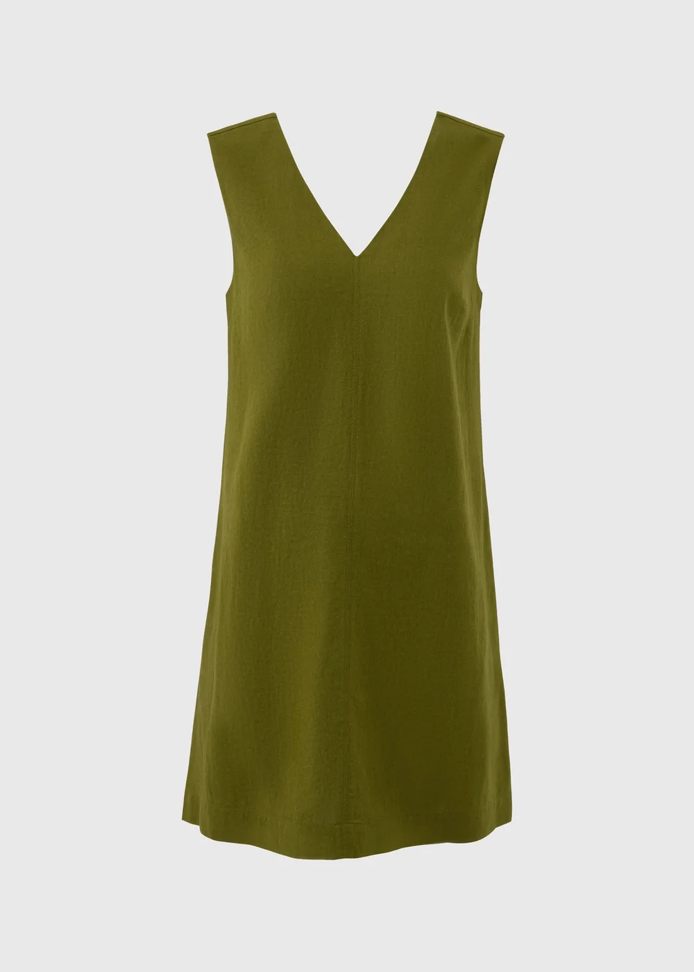 Olive V-Neck Linen Rich Mini Dress - Size 8 Image 4