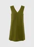 Olive V-Neck Linen Rich Mini Dress - Size 8 Image 4