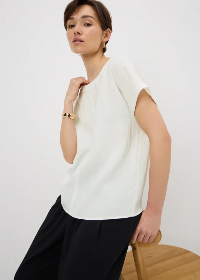 Cream Textured Box Top Blouse