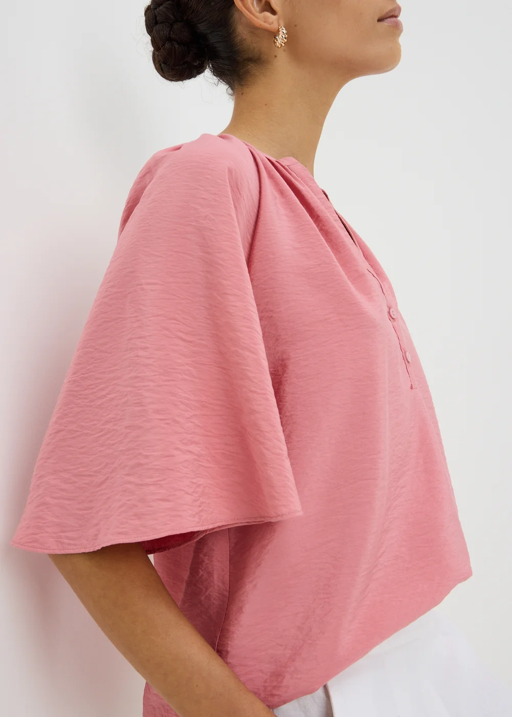 Pink Angel Sleeve Popover Blouse - 8 Image 3