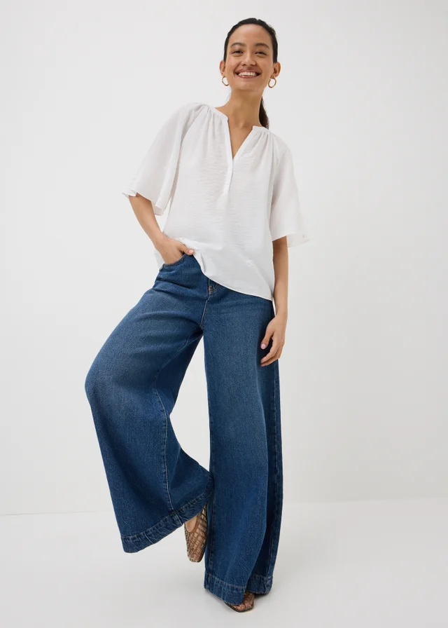 White Popover Button Blouse