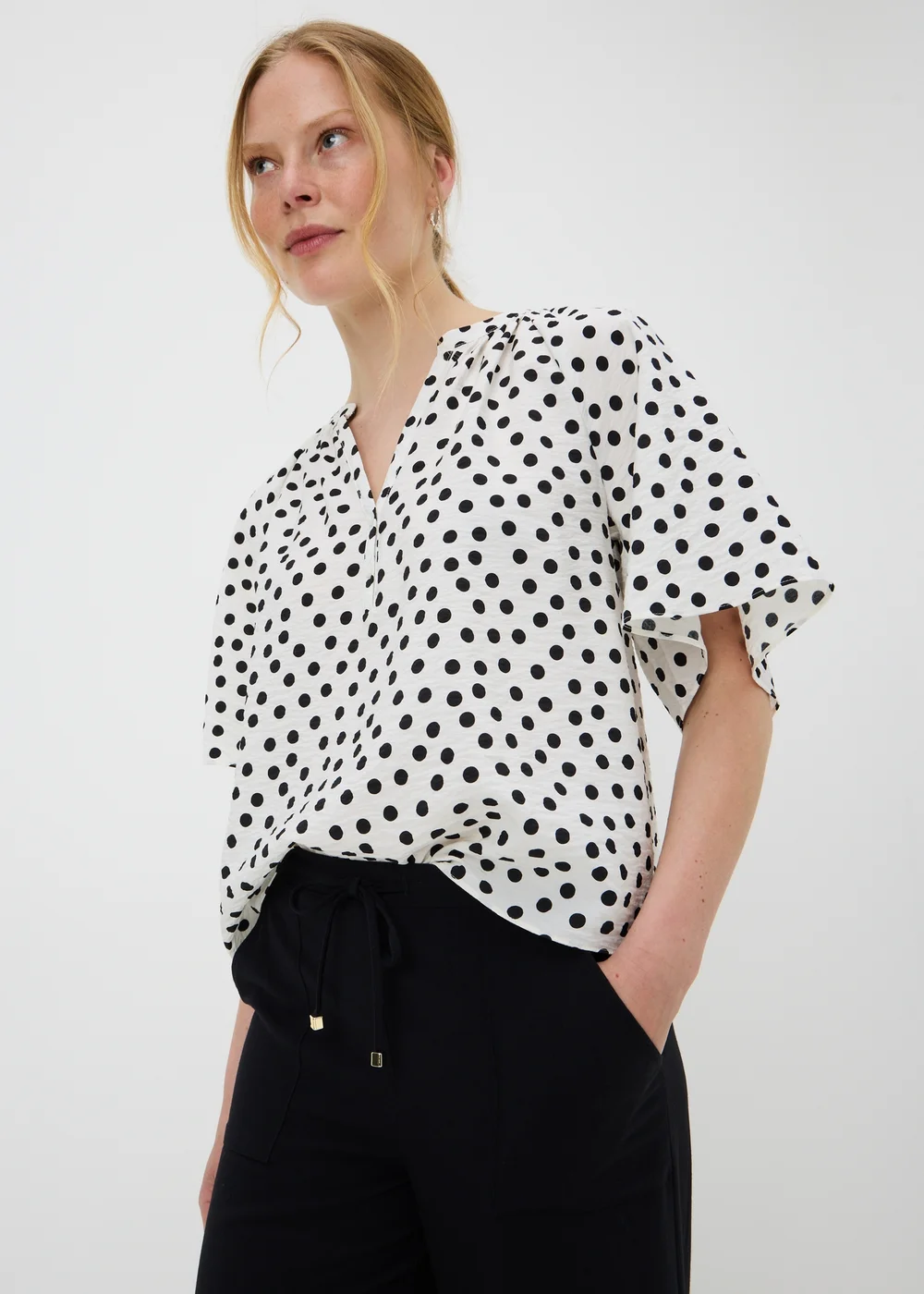 Cream Polka Dot Angel Sleeve Popover Blouse - 8 Image 2