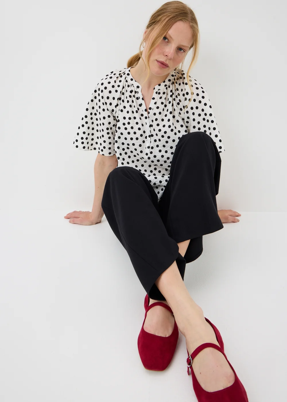 Cream Polka Dot Angel Sleeve Popover Blouse - 8 Image 1