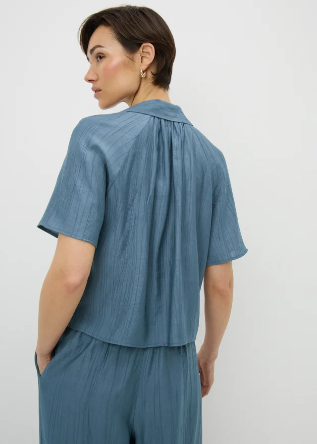 Blue Crinkle Textured Co Ord Shirt