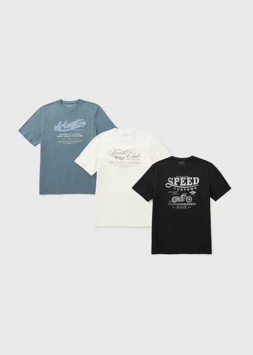 3 Pack Blue Motor Graphic T-Shirts - S Image 1
