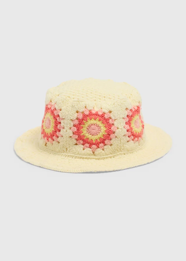 Girls Cream Crochet Bucket Hat (3-13yrs)