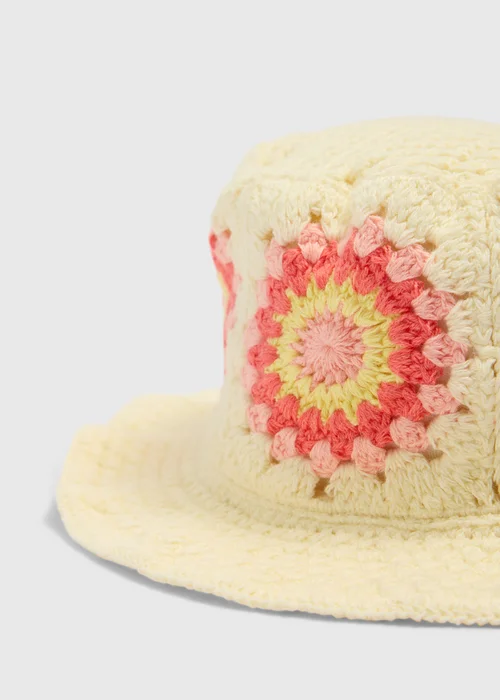 Girls Cream Crochet Bucket Hat (3-13yrs) - 7-10 Yrs Image 2