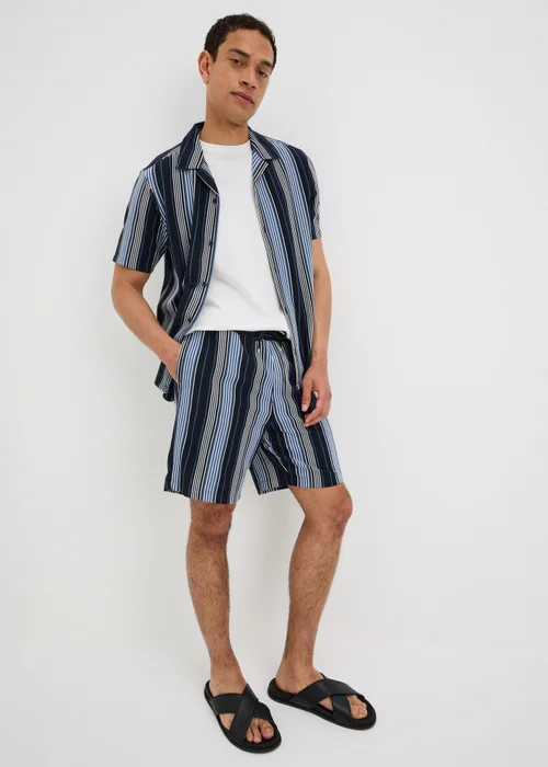 Navy Vertical Stripe Co Ord Shorts - M Image 1