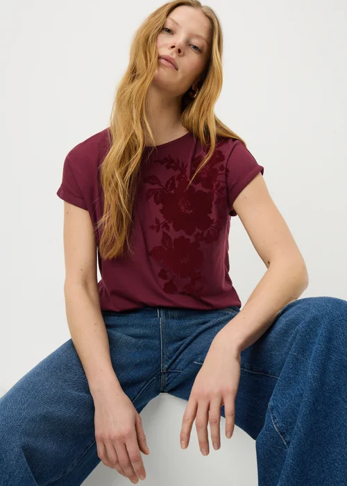 Burgundy Lace Flower T-Shirt - 14 Image 1