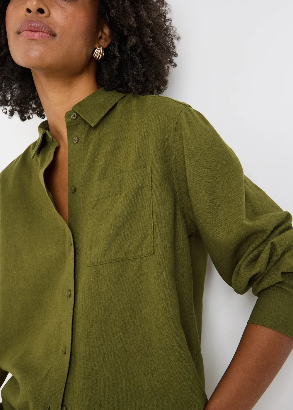 Olive Linen Blend Co Ord Shirt - 10 Image 3