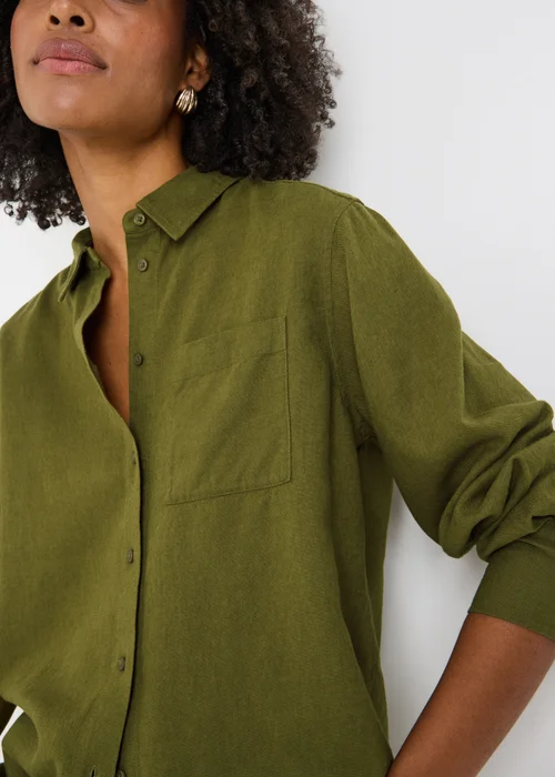 Olive Linen Blend Co Ord Shirt - 10 Image 3
