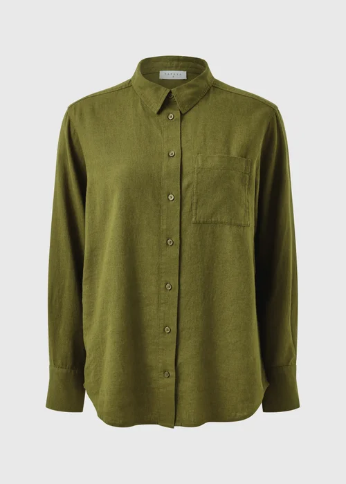 Olive Linen Blend Co Ord Shirt - 10 Image 4