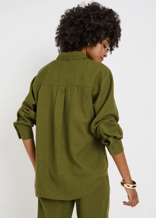 Olive Linen Blend Co Ord Shirt - 10 Image 2