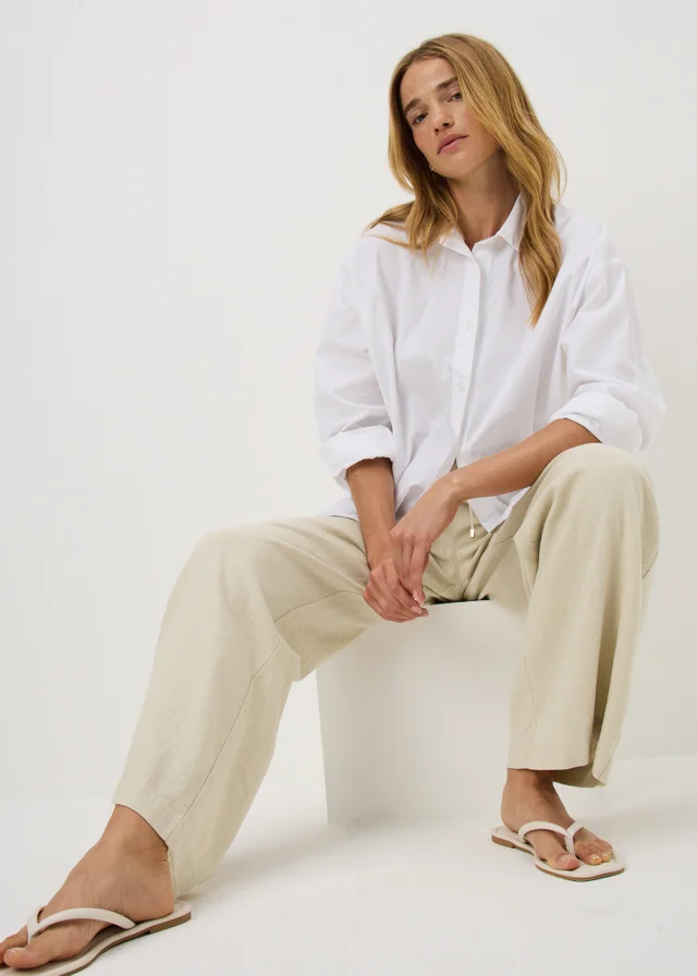 Oatmeal Linen Blend Wide Leg Trousers