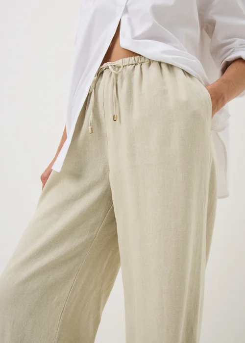 Oatmeal Linen Blend Wide Leg Trousers - 8/L33 Image 3