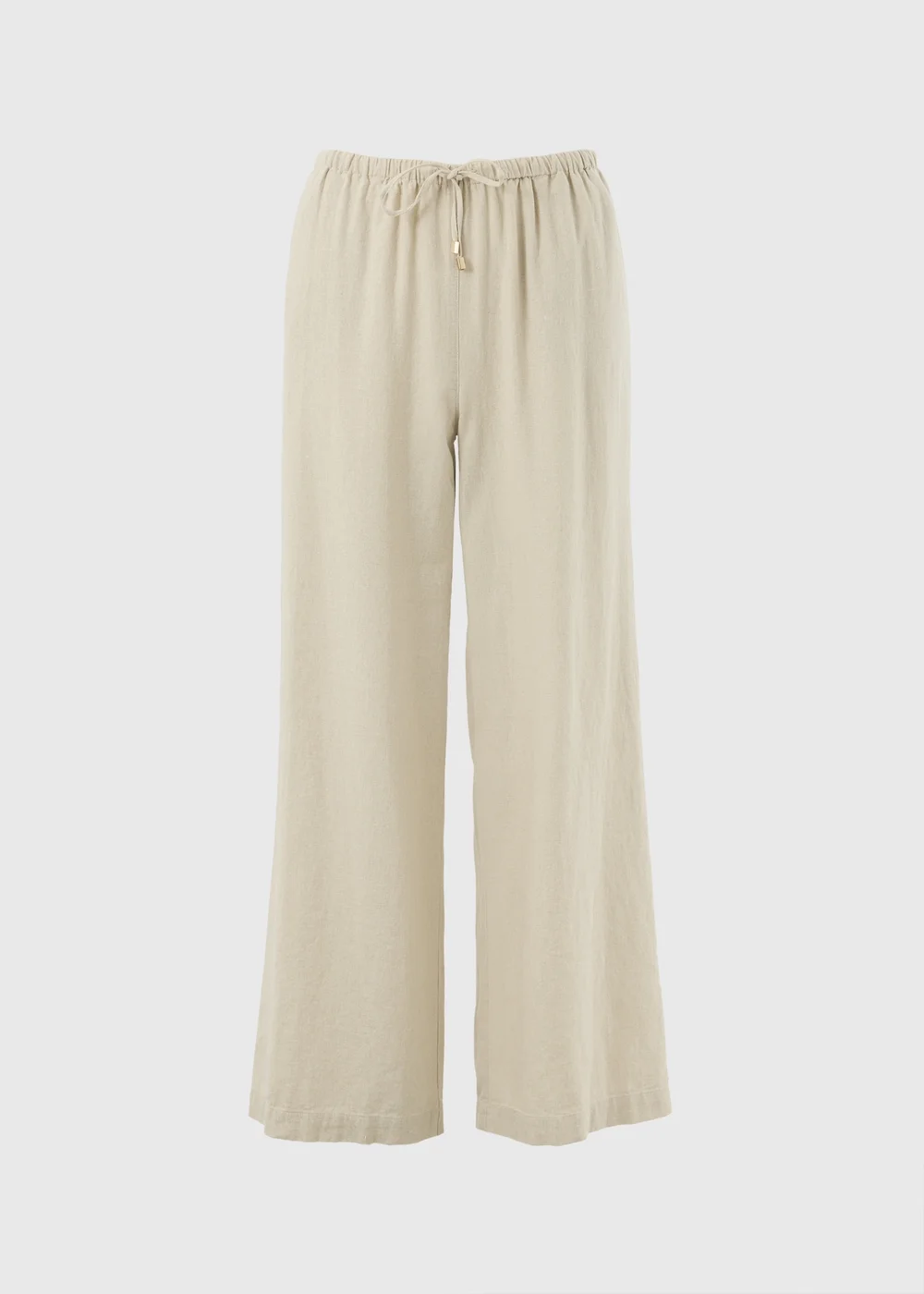 Oatmeal Linen Blend Wide Leg Trousers - 8/L33 Image 4