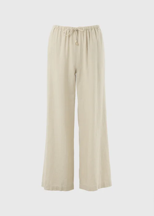 Oatmeal Linen Blend Wide Leg Trousers - 8/L33 Image 4