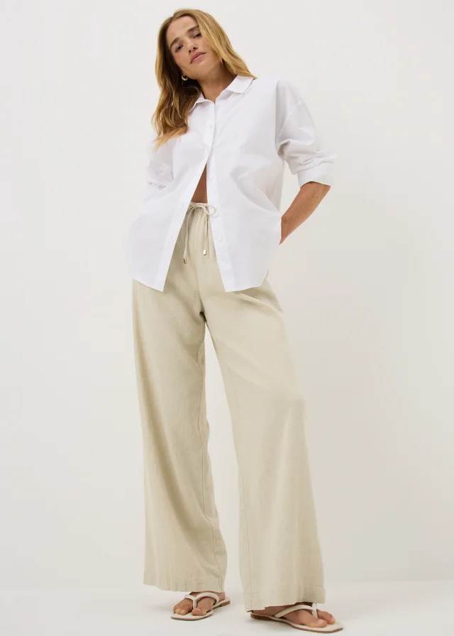 Oatmeal Linen Blend Wide Leg Trousers