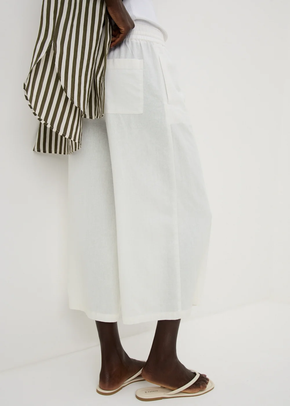 White Linen Blend Wide Leg Crop Trousers - 12 Image 2